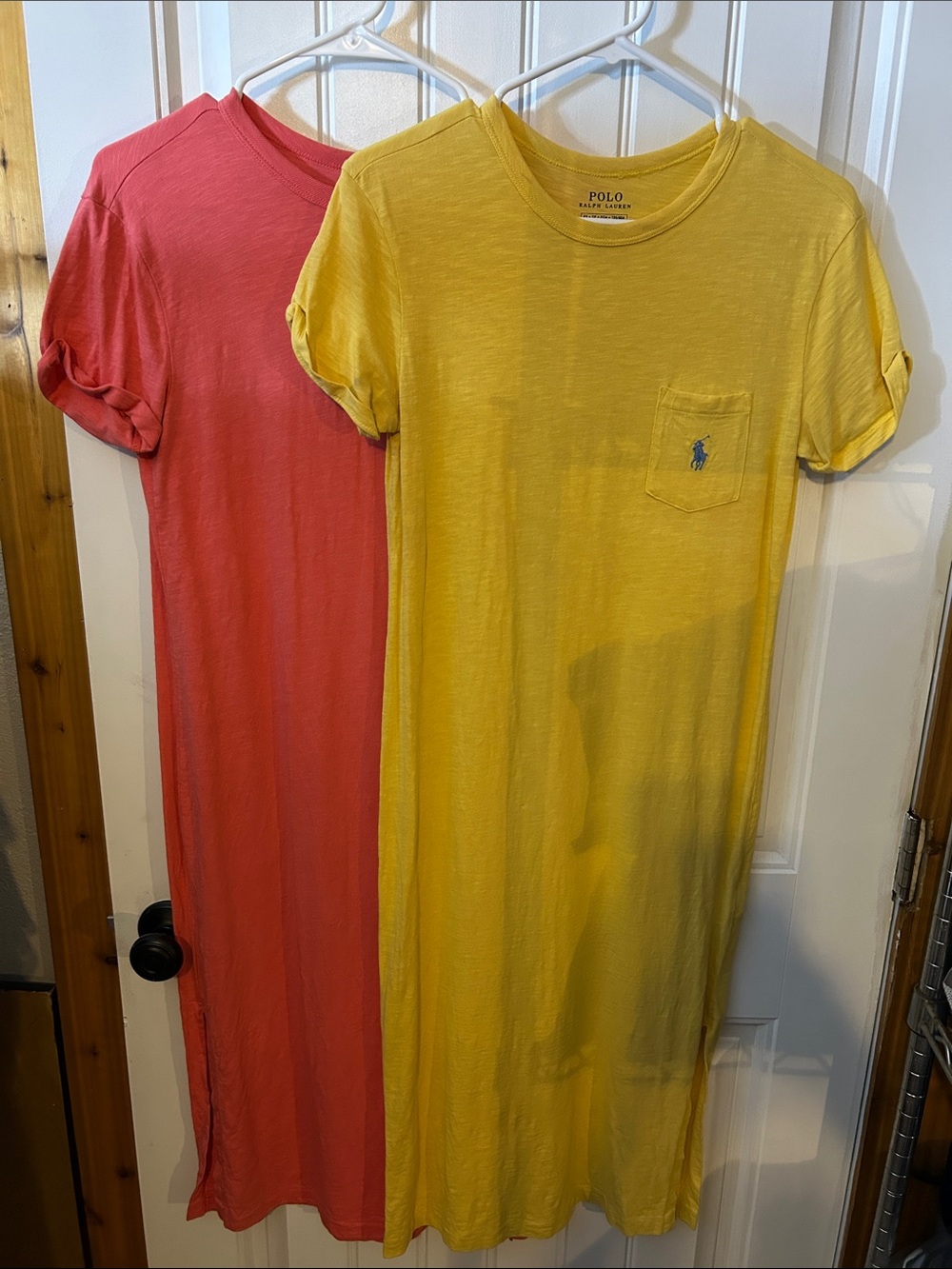 Polo by Ralph Lauren Yellow Pocket Tee Dress with Coral Tee Dress. 2 dresses.